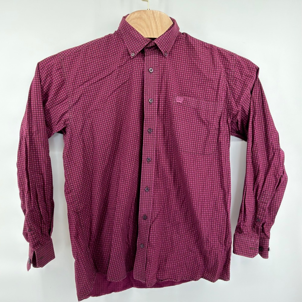 Cinch Western Shirt Mens S Burgundy Pink Purple Geometric Long Sleeve Button Up
